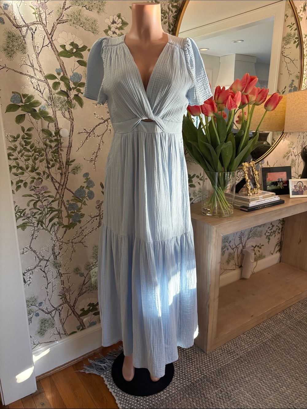 sundays Light Blue Twist-Front Maxi Dress